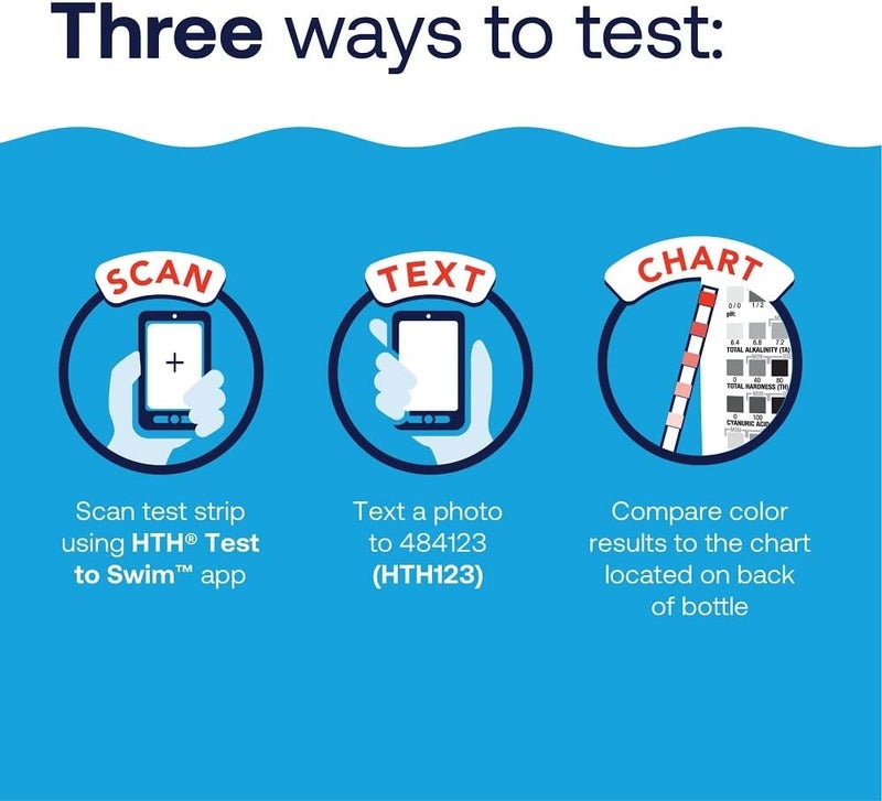 HTH 1276 Swimming Pool Care 6 Way Test Strips, Swimming Pool Water Chemical Tester, 30 Strips - Image 2
